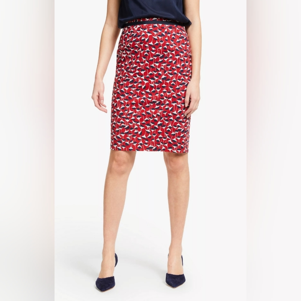 Boden Skirt Bay Mini Red White Blue Print Stretch Pencil Career Business…